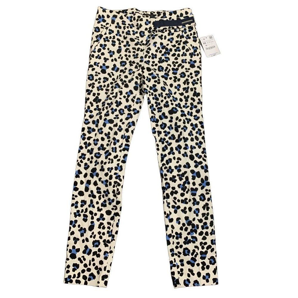 Zara 2620/185/070 new womens black white blue mid rise leopard print pants Xs